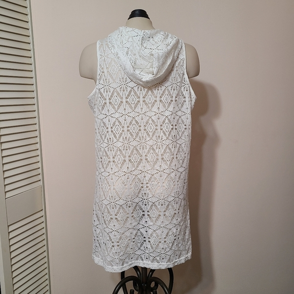 White zip up hooded swimsuit cover up - Picture 5 of 5